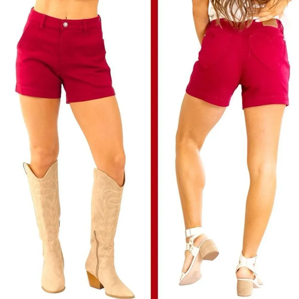 Judy Blue Ruby Red Heart Pocket Tummy Control Shorts Size 2XL NWT